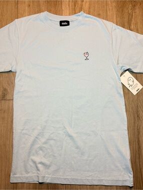 Dalix Light Blue Short-Sleeve Crewneck Tee with Wine Glass Embroidery